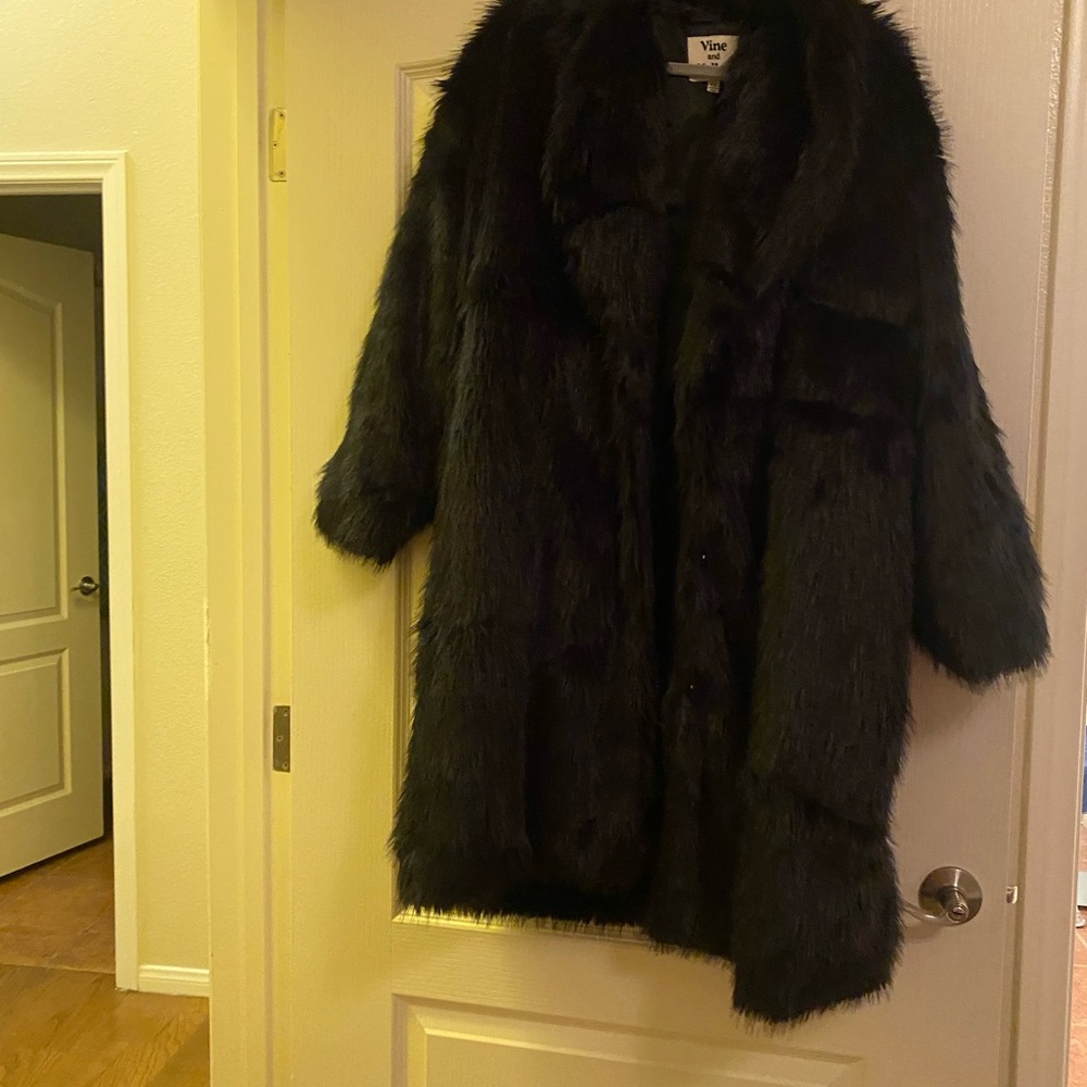 Elegant Black fur faux Jacket/ Coat